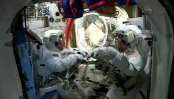 Preparing for spacewalk. Credits: NASA