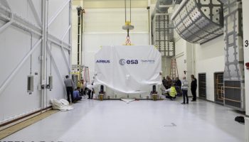 European Service Module arrives in Operations and Checkout building. Credits: NASA