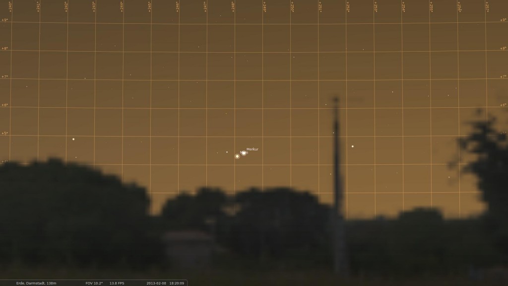 Simulation of view toward the West horizon from Darmstadt on 8 February 2013 at about 18:20 CET. Simulation done with Stellarium. Credit: M. Khan Simulation of view toward the West horizon from Darmstadt on 8 February 2013 at about 18:20 CET. Simulation done with Stellarium. Credit: M. Khan