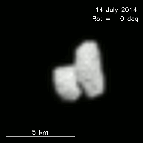 Rotating view of comet 67P/C-G on 14 July 2014. Credits: ESA/Rosetta/MPS for OSIRIS Team MPS/UPD/LAM/IAA/SSO/INTA/UPM/DASP/IDA