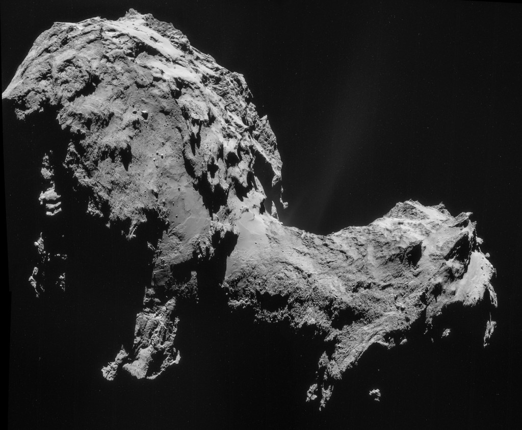 Four image mosaic of comet 67P/C-G, using images taken on 19 September (rotated and cropped). Credit: ESA/Rosetta/NAVCAM