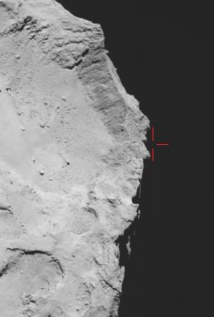 Philae above the comet?Rosetta’s OSIRIS wide-angle camera captured this view of Comet 67P/Churyumov–Gerasimenko on 12 November 2014 at 17:18 GMT (onboard spacecraft time).  Credits: ESA/Rosetta/MPS for OSIRIS Team MPS/UPD/LAM/IAA/SSO/INTA/UPM/DASP/IDA 