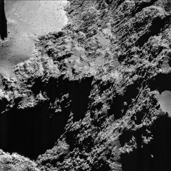 The cliffs of Hathor, seen in a 31 August 2016 view of the comet. 