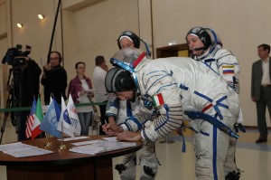 Luca signing in for his Soyuz exam (Credit: NASA)