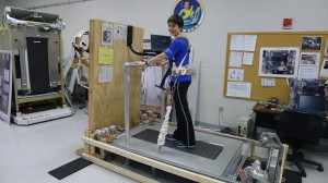 Trying out the harness on the T2 treadmill