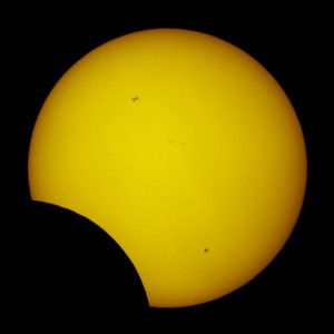 ISS in solar transit 4 January 2011 - showing the ATV's destination