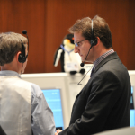 Daniel Firre (right) in ESOC Main Control Room during Cryosat launch 8 April 2010