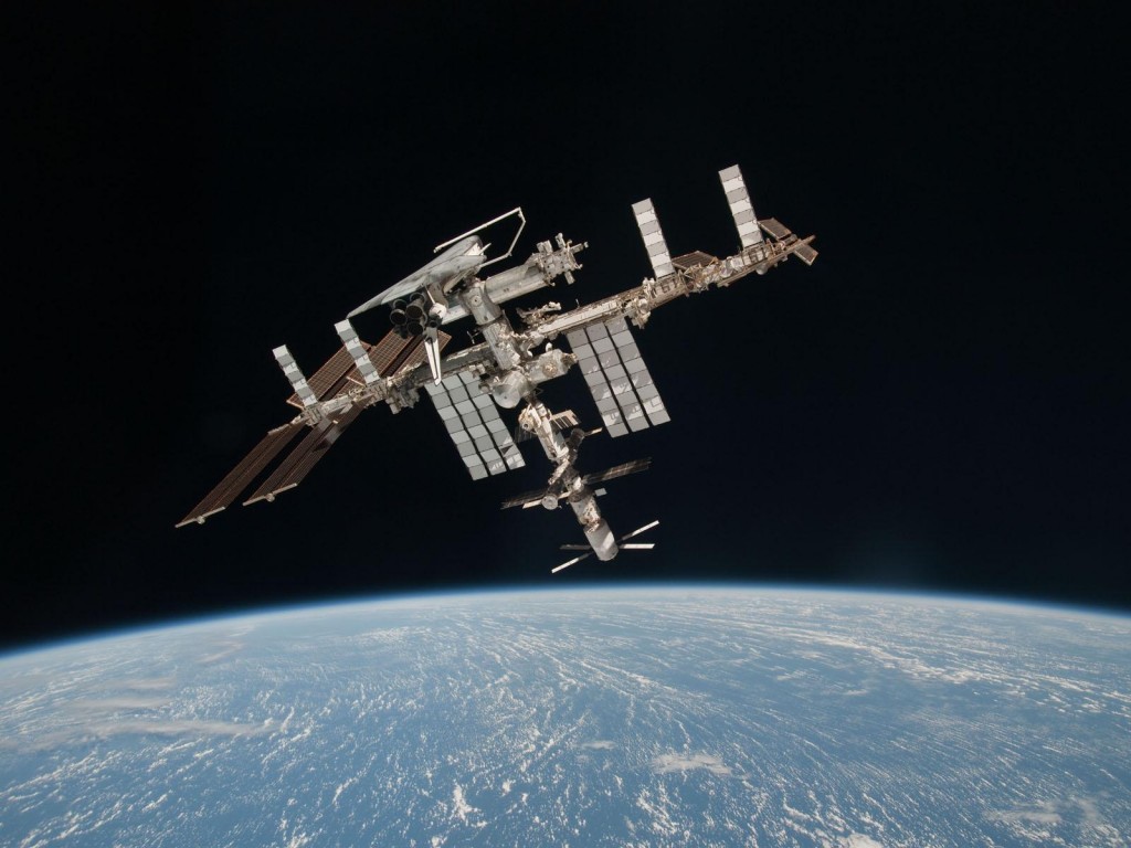 ISS with ATV & Shuttle docked captured by ESA's Paolo Nespoli credit: ESA/NASA/Roscosmos