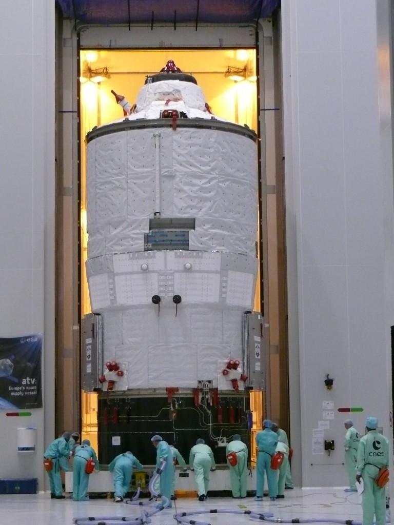 ATV-3 moving to the Final Assembly Building at Kourou on 7 February 2012. Credit: ESA/K. MacDonell