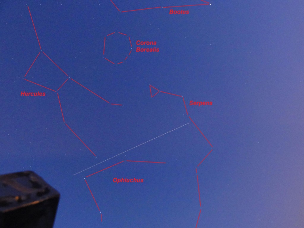 ATV-3 over Les Andelys in Normandy, France, 23 March 2012 - with constellations indicated 05:50 CET Credit/Copyright: Stéphane Colas