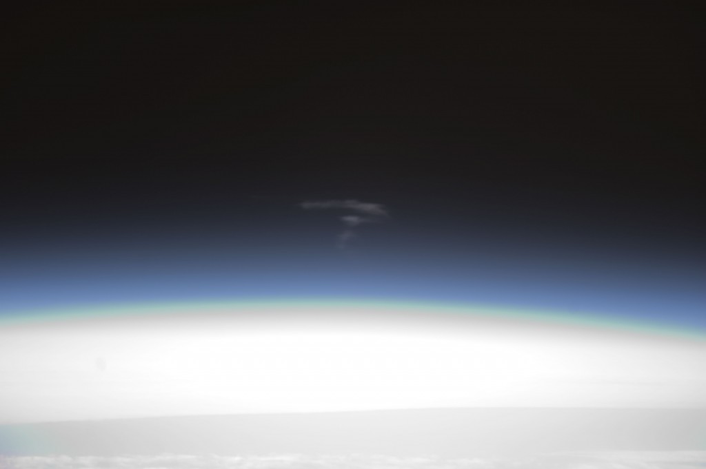 3 Oct 2012 --- This still photo taken by the Expedition 33 crew members aboard the International Space Station shows evidence of the fiery plunge through Earth’s atmosphere and the destructive re-entry of the European Automated Transfer Vehicle-3 (ATV-3) spacecraft, also known as “Edoardo Amaldi.” Credit: NASA