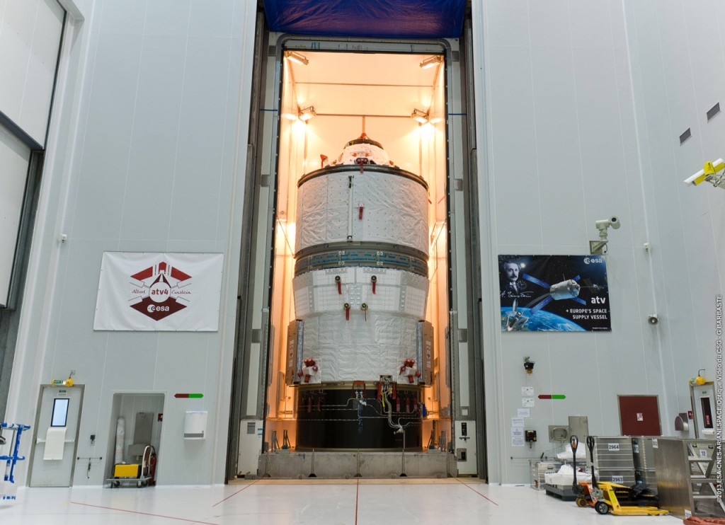 ATV-4 being moved into the container (CCU3) used to transport it to BAF at Kourou on 7 May 2013. Credit: ESA/C. Beskow