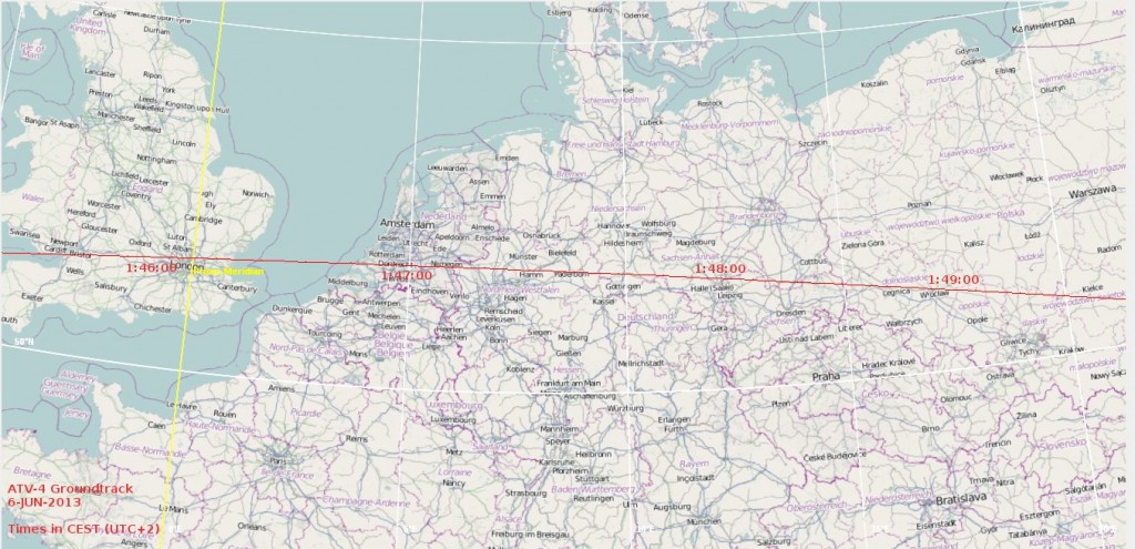 ATV-4 ground track on 6 June, showing second orbit over W. Europe