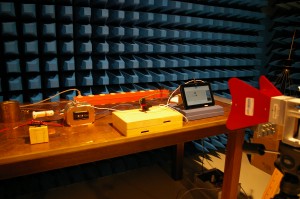 Test setup for radiated susceptibility test, high-frequency range, vertical polarization