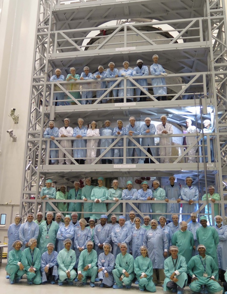 The traditional 'family' photo of everyone working on ATV-5 in Kourou, just prior to fuelling. Credit: ESA