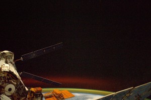 ATV-5 (left) at night. Credits: ESA/NASA