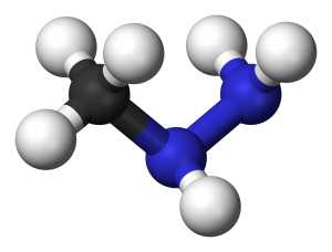 MMH molecule. Licensed under Public Domain via Wikimedia Commons - https://commons.wikimedia.org/wiki/File:Methylhydrazine-3D-balls.png#mediaviewer/File:Methylhydrazine-3D-balls.png