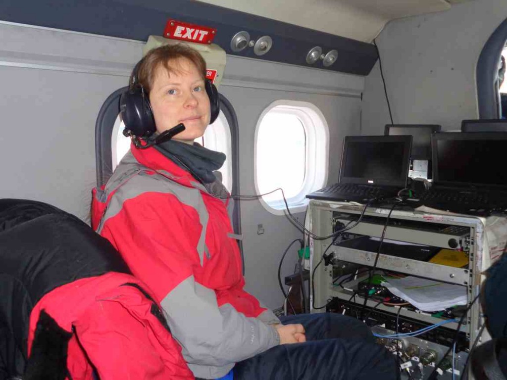 Sine Munk Hvidegaard at the radar console inside the aircraft. (courtesy Mark Drinkwater–ESA)