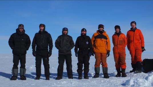 The PolarGAP team at Thiel Mountains; Ben, Arnie, Mike, Carl, Andy, Ian and Tom (me). (BAS)