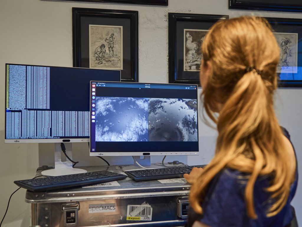 Veronika at the computer screen searching for cloudbows and glories. (Meteorological Institute Munich, LMU-Bernhard Mayer)