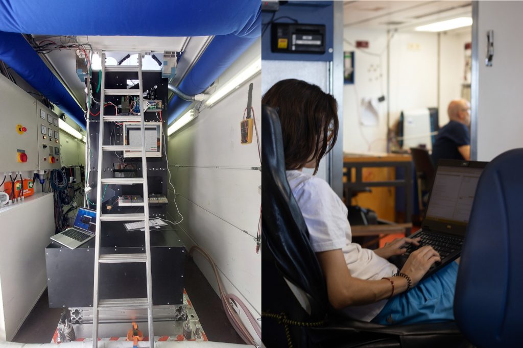 Left: the container office for hands-on work on the lidar system (National Observatory of Athens-P. Paschou). Right: the lab office for working with the lidar data on the laptop (Max Planck Institute for Meteorology-G. George)