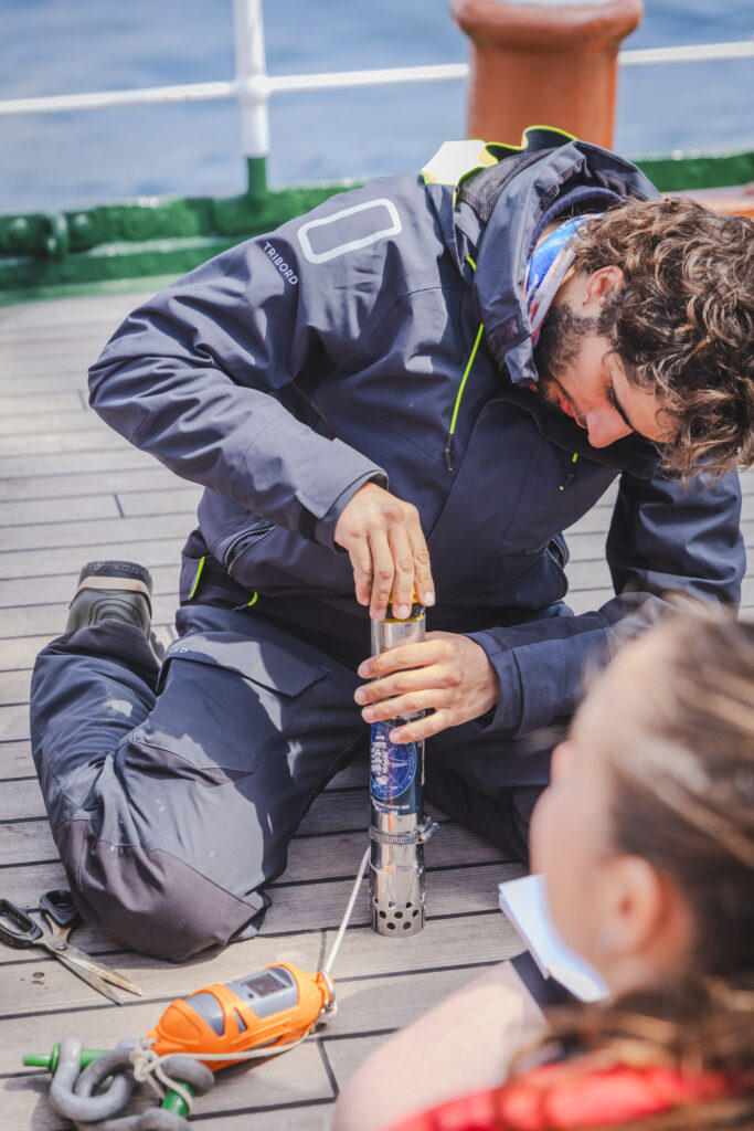 Fine-tuning the DIY OPEN CTD before its deployment. Built on board, it symbolises the growing technical confidence and ingenuity of the OTC participants. (Ocean Media Lab)