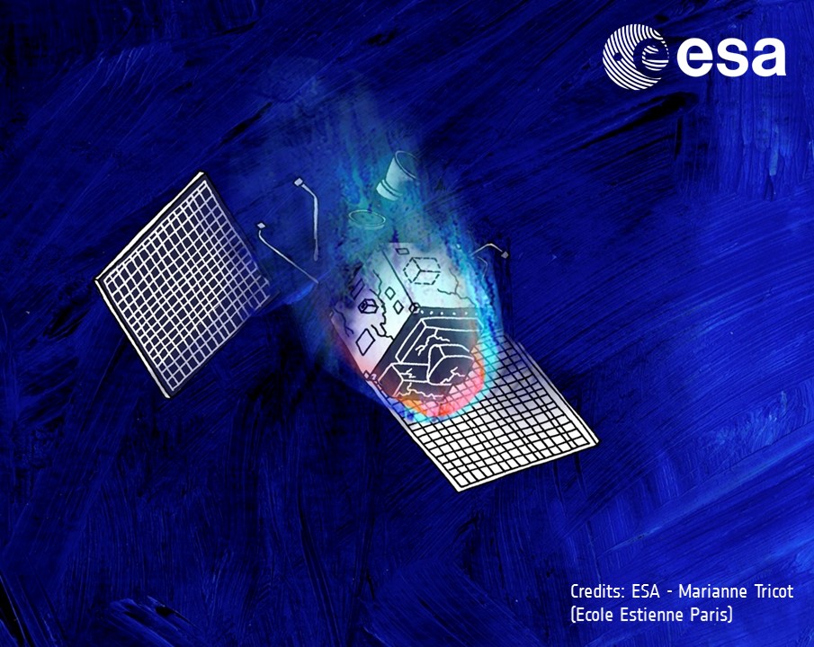 A satellite re-enters the atmosphere and starts melting Credits: ESA - Marianne Tricot (Ecole Estienne Paris)
