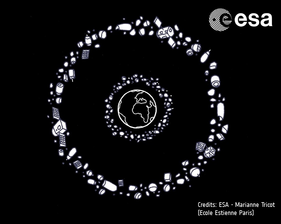 Floating space debris around the Earth Credits: ESA / Marianne Tricot (Ecole Estienne Paris)