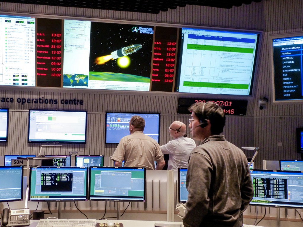 Swarm mission teams conducted the 'dress rehearsal' for launch on 19 November 2013 in the Main Control Room at ESOC at in the launch control centre at Plesetsk