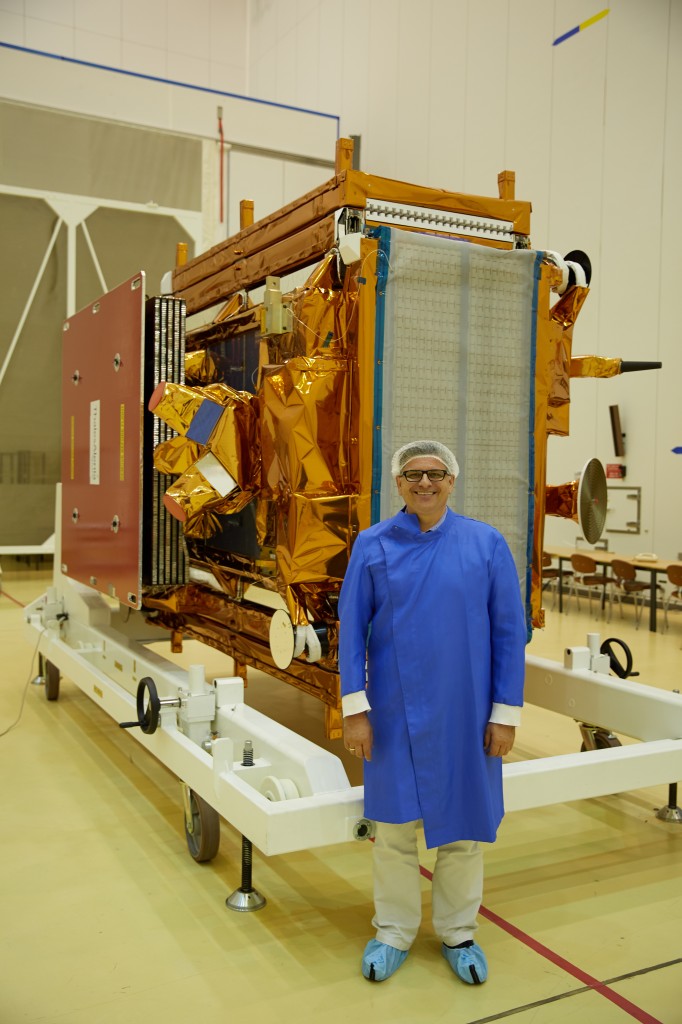 Svein Lokas, ESA's Sentinel-1A Launch Campaign Manager, happy that the satellite has arrived in Kourou safely! (ESA–M. Shafiq)