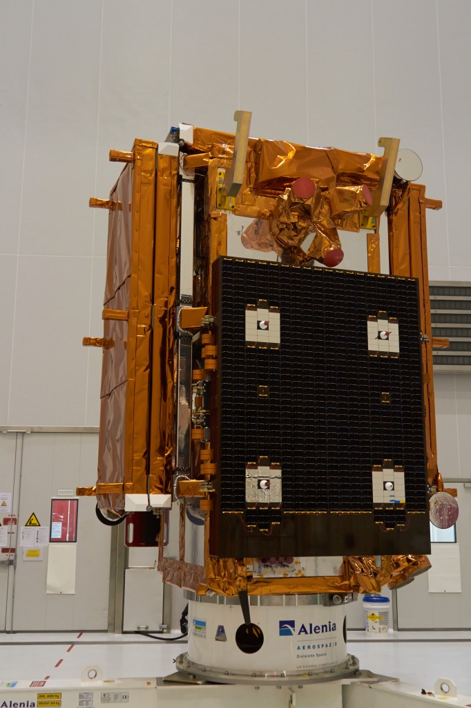 Sentinel-1A solar array (folded) revealed. (ESA–B. v/d Elst)
