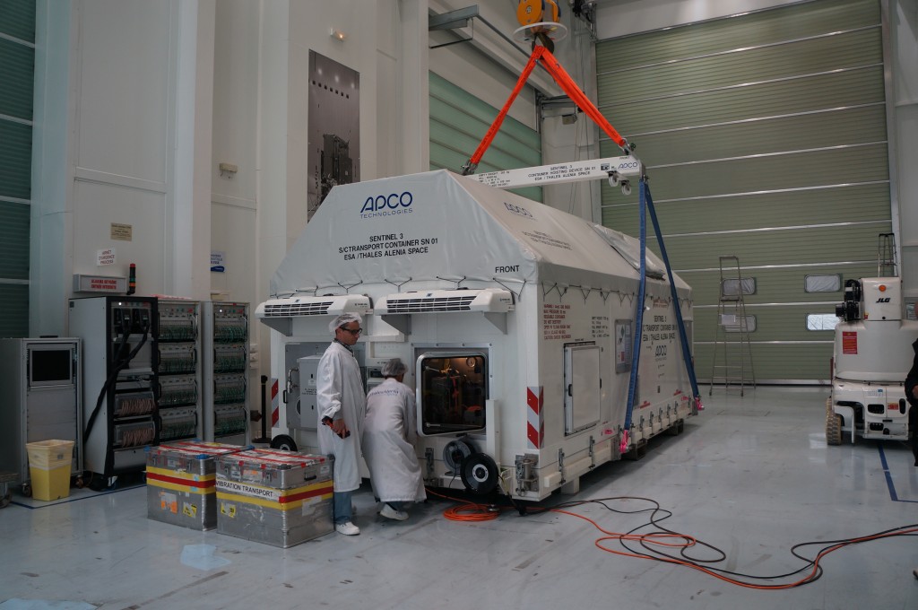 Sentinel-3A wrapped up for its journey to the cosmodrome in Plesetsk. (Credits: ESA–J.F. Flamand)