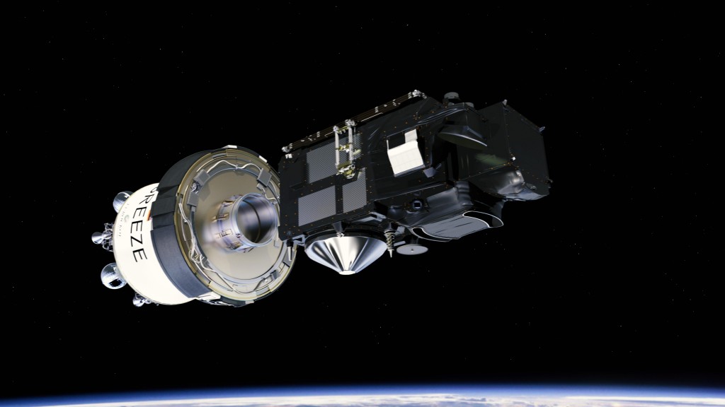 Sentinel-3A and Breeze upper stage. (ESA/ATG medialab)