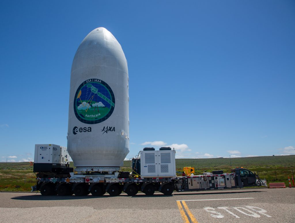 EarthCARE heads to SpaceX launch facility. (ESA)