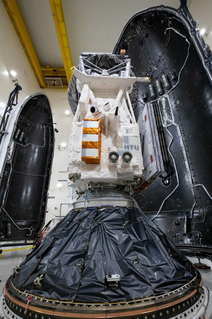 EarthCARE being encapsulated. (SpaceX)