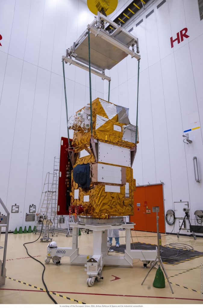 Sentinel-2C ready to be mated onto the Vega launch adapter. (ESA-CNES-ARIANESPACE/Optique vidéo du CSG–S. Martin)