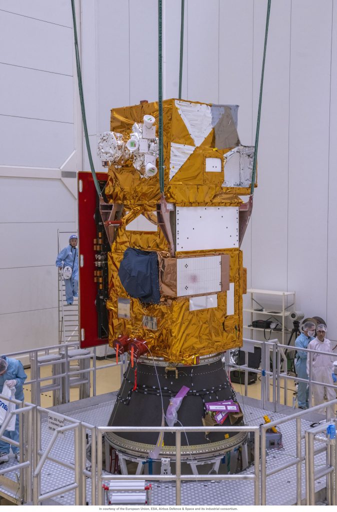 Sentinel-2C on the launch adapter. (ESA-CNES-ARIANESPACE/Optique vidéo du CSG–S. Martin)