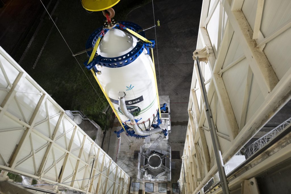 Sentinel-1C arrives at the Vega-C launch tower. (ESA –M. Pédoussaut)