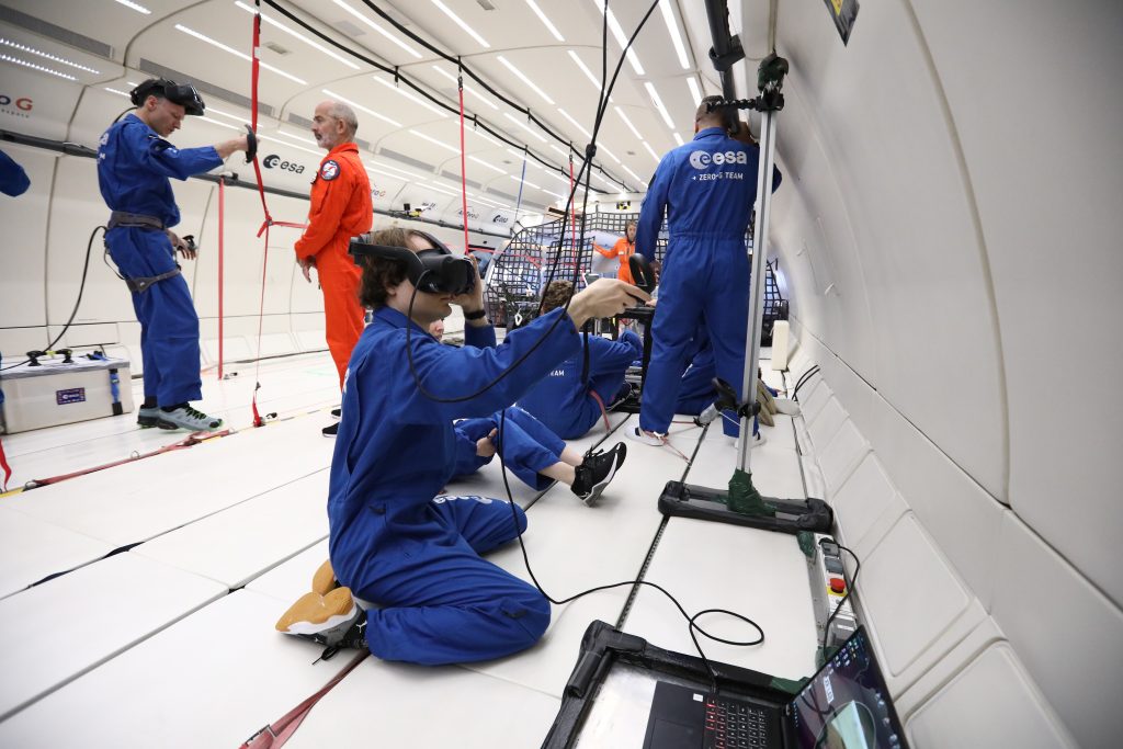 Testing the VR simulation of the Argonaut lander under lunar gravity conditions.