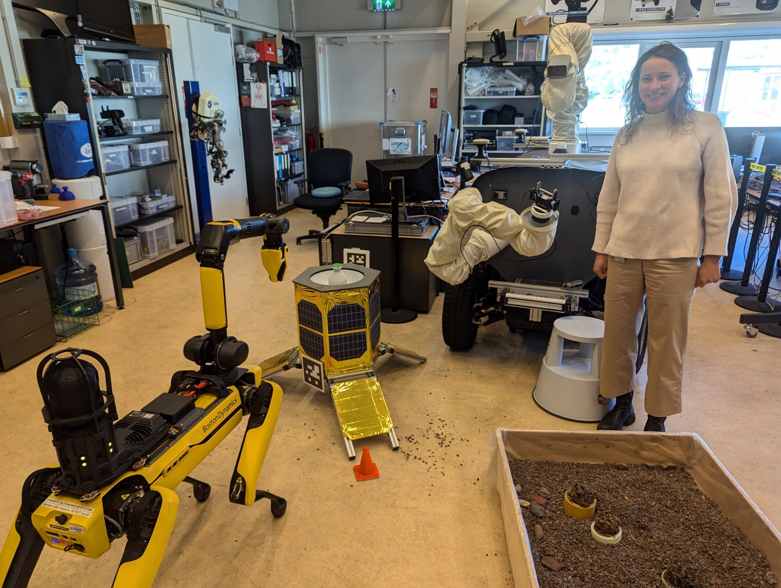 Sant with Spot and Interact at the team's lab at ESTEC in Noordwijk, the Netherlands. Credit: ESA-Robotics team