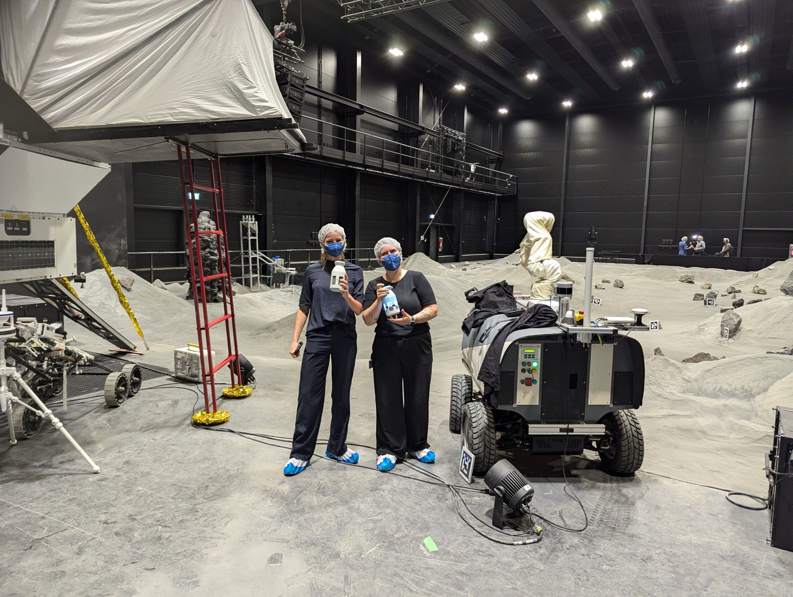 Rute and Sant next to Interact and the Argonaut lunar descent element mock-up. Credit: ESA-Robotics team.