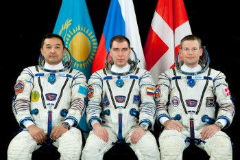Aidyn Aimbetov (KazCosmos), Sergei Volkov (Roscosmos) and ESA's Andreas Mogensen. Credits: GCTC