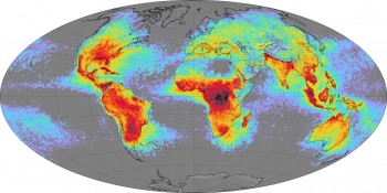The annual lightning flash density observed by satellites. Credit: OTD/LIS, NASA Marshall Space Flight Center
