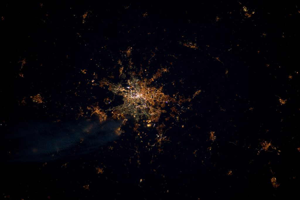 Berlin at Night, photographed by ESA astronaut André Kuipers from the International Space Station (ISS). Image: ESA.