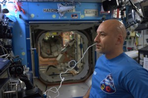 Luca’s first telerobotics experience from ISS. Credits ESA/NASA