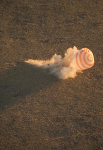 Soyuz TMA-09M is seen moments before it lands southeast of the town of Zhezkazgan, Kazakhstan with the crew of Expedition 37. Credits: NASA/C.Cioffi
