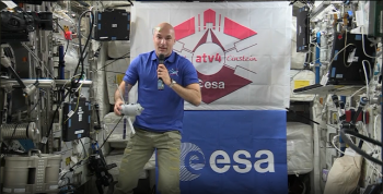 ESA astronaut Luca Parmitano explains ATV while speaking to students at universities in Italy, Germany and Israel during an in-flight call 24 October 2013. Credit: ESA/NASA