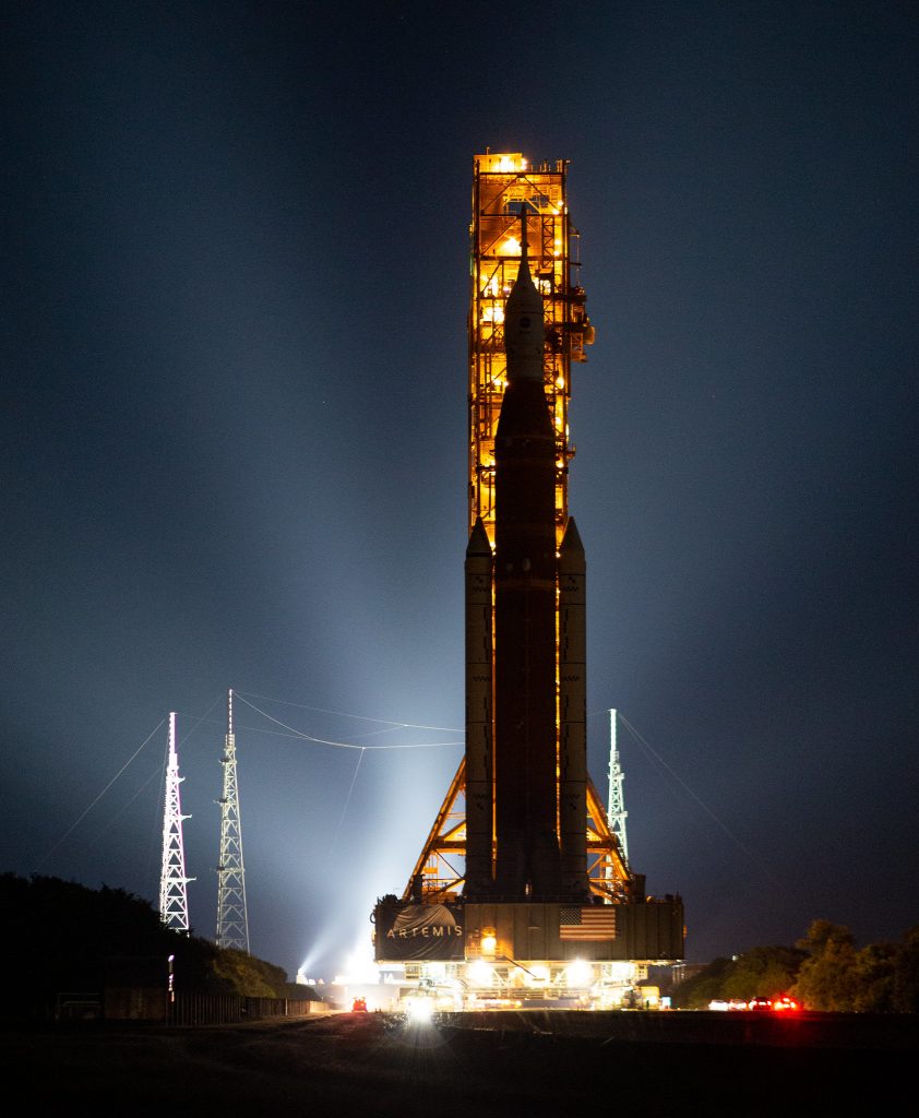 NASA's SLS rocket during rollout to the launchpad in August. Credits: NASA