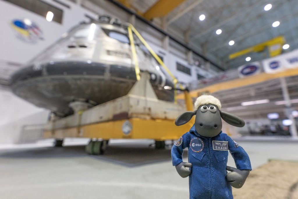 Shaun in front of a model Orion crew capsule at NASA’s Johnson Space Center in Houston, Texas, USA.