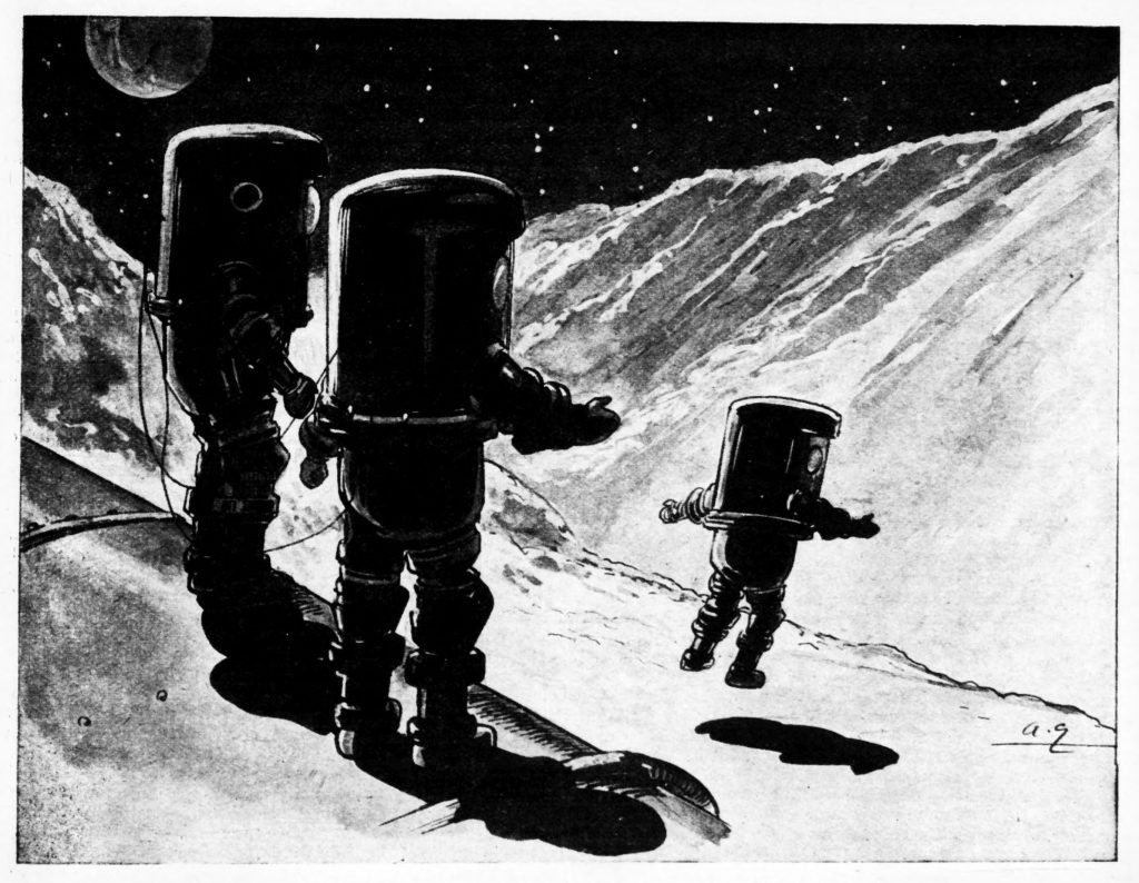 Illustration from the novel showing lunar spacewalk.  